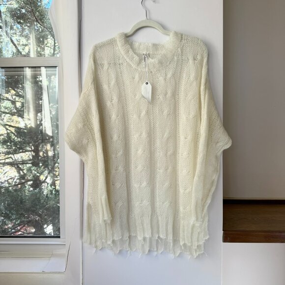 NWT Anthropologie Posey Sheer Fine Knit Wool Tunic Sweater Cream Large - Picture 4 of 14